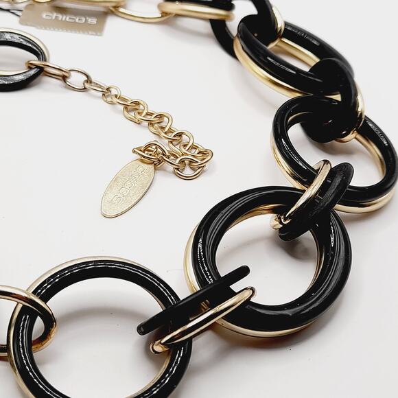 Chico’s Black & Gold Link Statement Necklace, 25", NWT, Original $69 - Picture 9 of 9